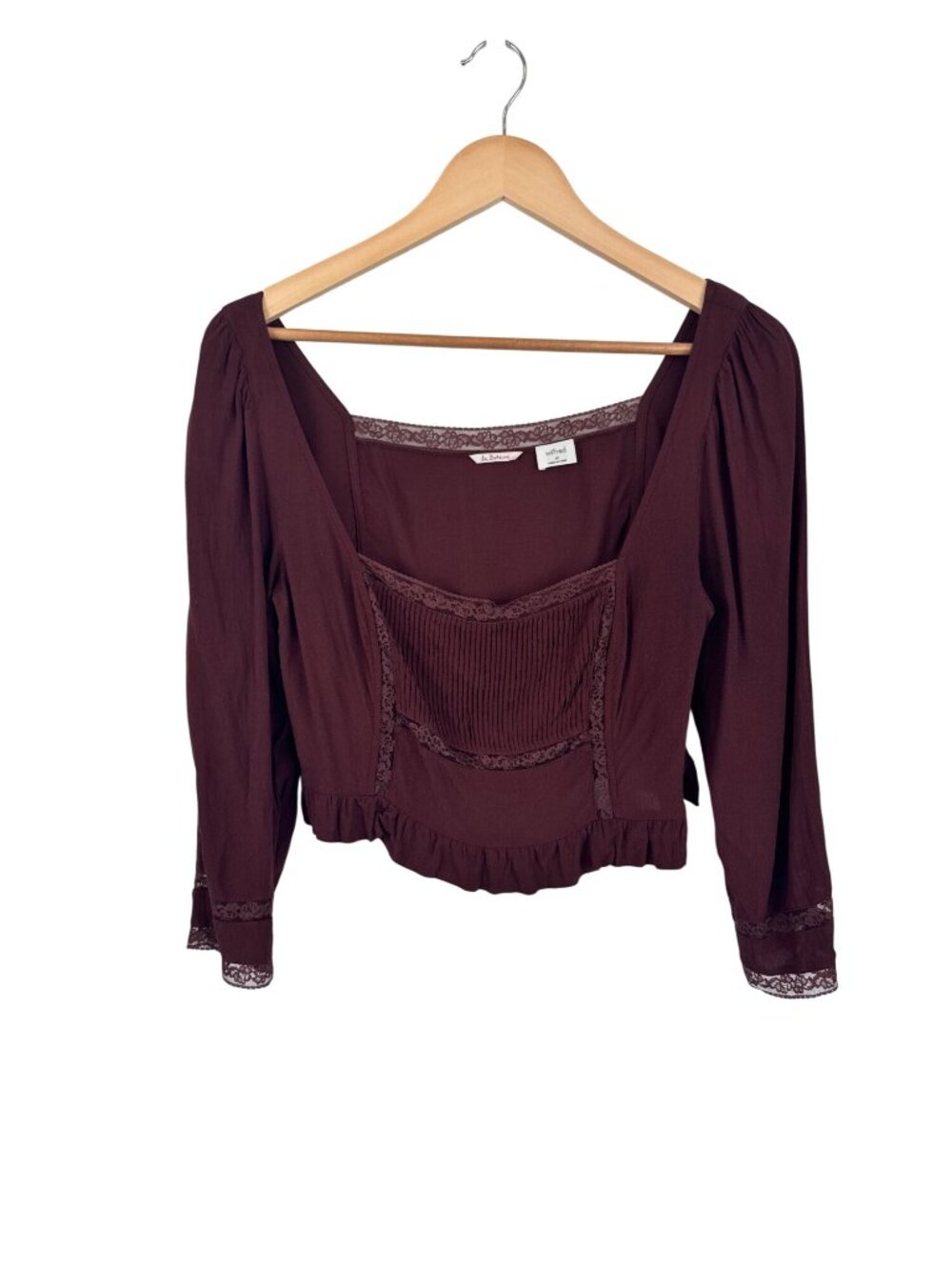 Wilfred La Bohème Burgundy Long Sleeve Lace Trim Blouse Top M Dainty Boho
